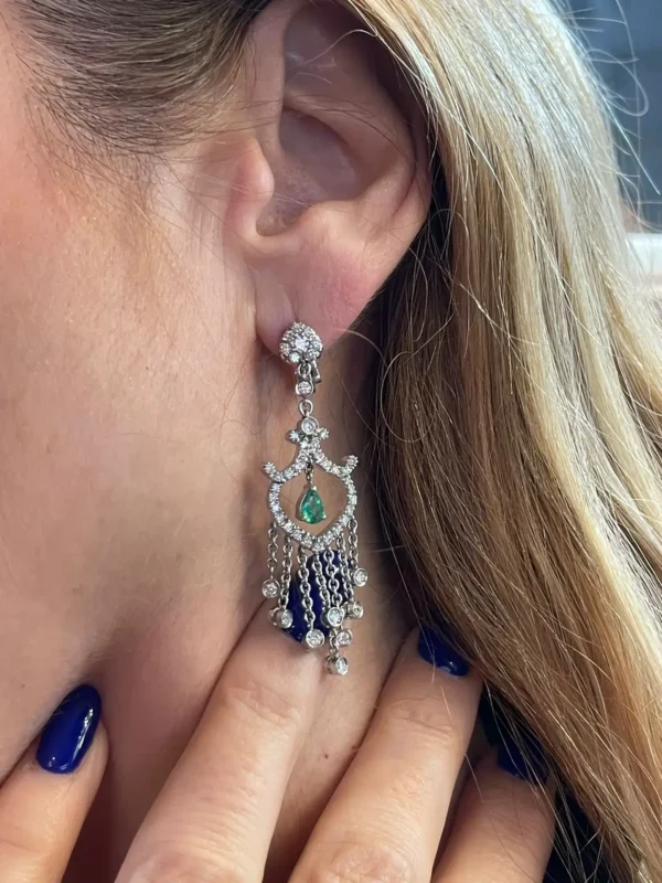 Pendientes de Oro Diamantes y Esmeralda