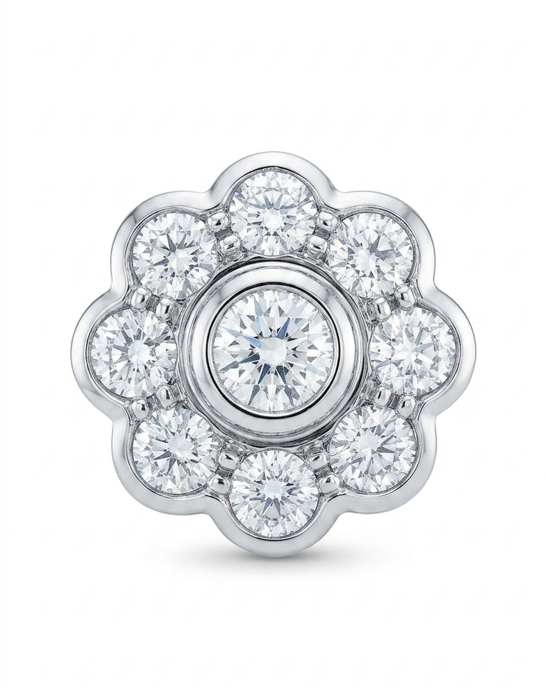 Elegante pendientes rosetón de oro blanco con diamantes ideal para novias e invitadas